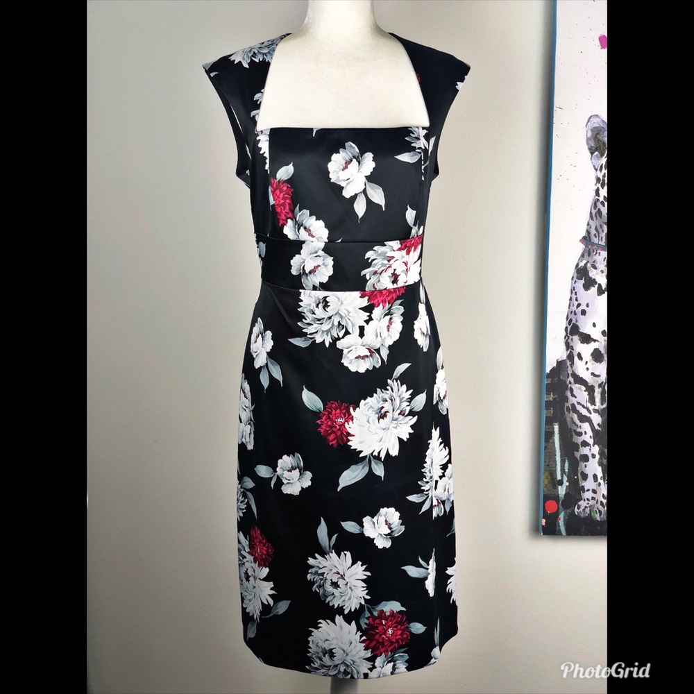 WHBM Floral Satin Pencil Midi Dress, Sz 14